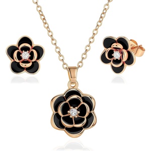 image:imageEVEVIC Dainty Flower Pendant Necklace Earrings for Women 14K Gold Plated Hypoallergenic Jewelry SetsBlack Rose Goldtone