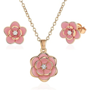 image:imageEVEVIC Dainty Flower Pendant Necklace Earrings for Women 14K Gold Plated Hypoallergenic Jewelry SetsPink Rose Goldtone
