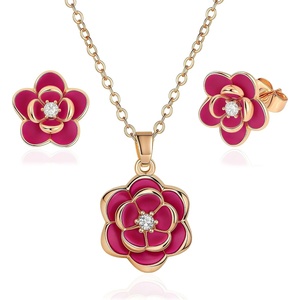 image:imageEVEVIC Dainty Flower Pendant Necklace Earrings for Women 14K Gold Plated Hypoallergenic Jewelry SetsPurple Rose Goldtone