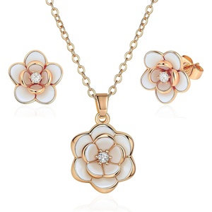 image:imageEVEVIC Dainty Flower Pendant Necklace Earrings for Women 14K Gold Plated Hypoallergenic Jewelry SetsWhite Rose Goldtone