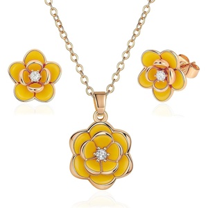 image:imageEVEVIC Dainty Flower Pendant Necklace Earrings for Women 14K Gold Plated Hypoallergenic Jewelry SetsYellow Rose Goldtone