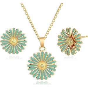 image:imageEVEVIC Daisy Flower Necklace Earrings Set for Women 18K Gold Plated Hypoallergenic Jewelry SetsAqua GreenRose Goldtone
