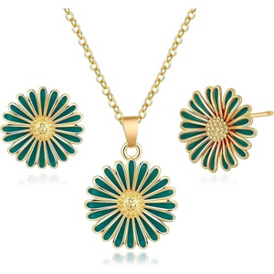 image:imageEVEVIC Daisy Flower Necklace Earrings Set for Women 18K Gold Plated Hypoallergenic Jewelry SetsGreenGoldtone