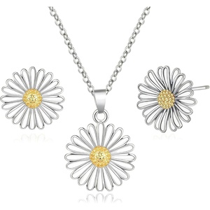 image:imageEVEVIC Daisy Flower Necklace Earrings Set for Women 18K Gold Plated Hypoallergenic Jewelry SetsWhite DaisySilvertone