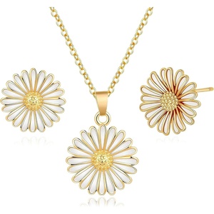 image:imageEVEVIC Daisy Flower Necklace Earrings Set for Women 18K Gold Plated Hypoallergenic Jewelry SetsWhiteRose Goldtone