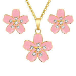 image:imageEVEVIC Fashion Cherry Blossom Necklace Earrings Set for Women 18K Gold Plated Hypoallergenic Sakura Flower Jewelry Set PinkPink