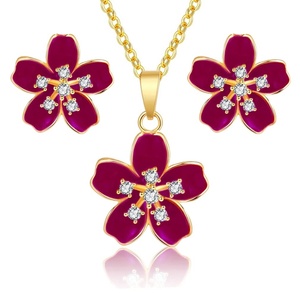 image:imageEVEVIC Fashion Cherry Blossom Necklace Earrings Set for Women 18K Gold Plated Hypoallergenic Sakura Flower Jewelry Set PinkPurple