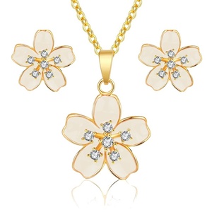 image:imageEVEVIC Fashion Cherry Blossom Necklace Earrings Set for Women 18K Gold Plated Hypoallergenic Sakura Flower Jewelry Set PinkWhite