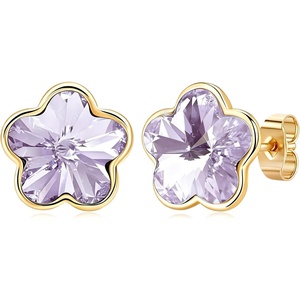 image:imageEVEVIC Flower Austrian Crystal Cute Stud Earrings for Women  14K Gold PlatedFlower Crystal with Playful CharmSecure Butterfly BackLight Up Daily OutfitsGift Box IncludedTanzanite