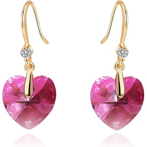 image:imageEVEVIC Heart Austrian Crystal Hook Drop Earrings for Women  14K GoldPlatedHeartShaped Crystal for Romantic GlowGift Box IncludedBrighten Up Daily Outfit and Date NightsRose Pink