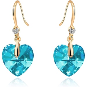 image:imageEVEVIC Heart Austrian Crystal Hook Drop Earrings for Women  14K GoldPlatedHeartShaped Crystal for Romantic GlowGift Box IncludedBrighten Up Daily Outfit and Date NightsAquamarine