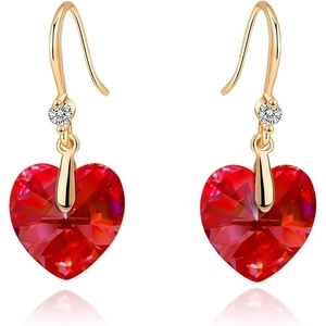 image:imageEVEVIC Heart Austrian Crystal Hook Drop Earrings for Women  14K GoldPlatedHeartShaped Crystal for Romantic GlowGift Box IncludedBrighten Up Daily Outfit and Date NightsRed