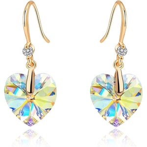 image:imageEVEVIC Heart Austrian Crystal Hook Drop Earrings for Women  14K GoldPlatedHeartShaped Crystal for Romantic GlowGift Box IncludedBrighten Up Daily Outfit and Date NightsAurora Borealis