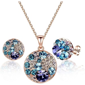image:imageEVEVIC Multicolored Austrian Crystal Stud Earrings and Necklace Sets for Women Fashion Hypoallergenic Jewelry Set GiftsPurple Main CrystalRose Goldtone