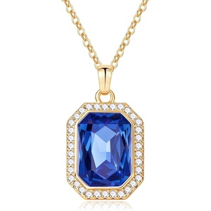 image:imageEVEVIC Octagon Austrian Crystal Pendant Necklace for Women  14K GoldPlatedOctagonCut Crystal with Zircon HaloAdjustable ChainGift Box IncludedFor Weddings And Daily WearSapphire