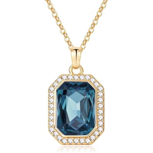image:imageEVEVIC Octagon Austrian Crystal Pendant Necklace for Women  14K GoldPlatedOctagonCut Crystal with Zircon HaloAdjustable ChainGift Box IncludedFor Weddings And Daily WearDark Blue