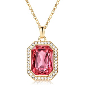 image:imageEVEVIC Octagon Austrian Crystal Pendant Necklace for Women  14K GoldPlatedOctagonCut Crystal with Zircon HaloAdjustable ChainGift Box IncludedFor Weddings And Daily WearRose Pink