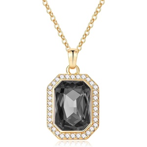 image:imageEVEVIC Octagon Austrian Crystal Pendant Necklace for Women  14K GoldPlatedOctagonCut Crystal with Zircon HaloAdjustable ChainGift Box IncludedFor Weddings And Daily WearBlack Crystal
