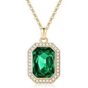 image:imageEVEVIC Octagon Austrian Crystal Pendant Necklace for Women  14K GoldPlatedOctagonCut Crystal with Zircon HaloAdjustable ChainGift Box IncludedFor Weddings And Daily WearEmerald