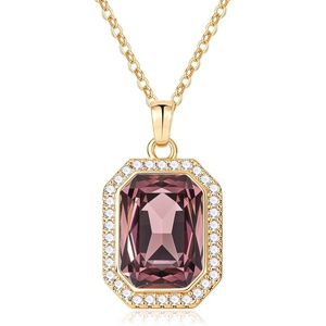 image:imageEVEVIC Octagon Austrian Crystal Pendant Necklace for Women  14K GoldPlatedOctagonCut Crystal with Zircon HaloAdjustable ChainGift Box IncludedFor Weddings And Daily WearAntique Pink