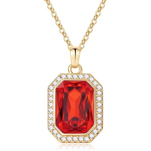 image:imageEVEVIC Octagon Austrian Crystal Pendant Necklace for Women  14K GoldPlatedOctagonCut Crystal with Zircon HaloAdjustable ChainGift Box IncludedFor Weddings And Daily WearRed