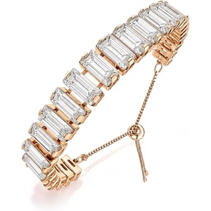 image:imageEVEVIC Rectangle Austrian Crystal Tennis Bracelet for Women  14K GoldPlatedSmooth Slider ClaspAdjustable Chain for a Perfect Wrist FitGift Box Brighten Daily Date and Party LooksWhite ClearGoldtone