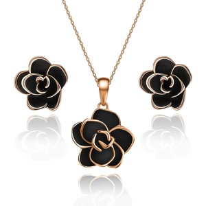 image:imageEVEVIC Rose Flower Necklace Earrings Set for Women 18K Gold Plated Hypoallergenic Jewelry SetsBlack