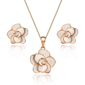 image:imageEVEVIC Rose Flower Necklace Earrings Set for Women 18K Gold Plated Hypoallergenic Jewelry SetsWhite