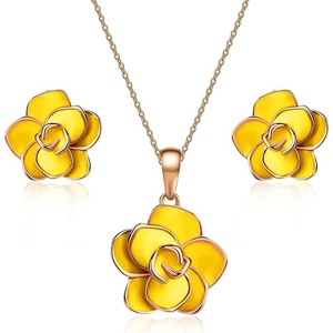 image:imageEVEVIC Rose Flower Necklace Earrings Set for Women 18K Gold Plated Hypoallergenic Jewelry SetsYellow