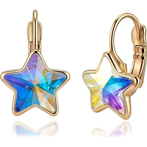 image:imageEVEVIC Star Austrian Crystal Leverback Dangle Drop Earrings for Women  14K GoldPlatedStarCut Crystal with Playful SparkleLeverback for Easy Secure WearLight Up Daily OutfitsGift Box IncludedAurora Borealis