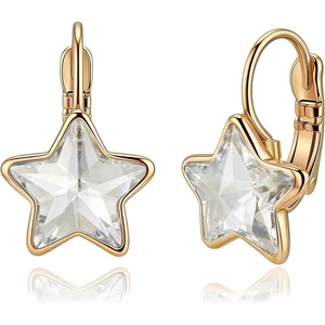 image:imageEVEVIC Star Austrian Crystal Leverback Dangle Drop Earrings for Women  14K GoldPlatedStarCut Crystal with Playful SparkleLeverback for Easy Secure WearLight Up Daily OutfitsGift Box IncludedWhite Clear