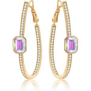 image:imageEVEVIC Stunning Austrian Crystal Big Oval Hoop Earrings for Women Fashion 14K Gold Plated Hypoallergenic Jewelry GiftAurora Borealis