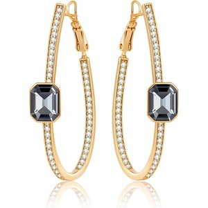 image:imageEVEVIC Stunning Austrian Crystal Big Oval Hoop Earrings for Women Fashion 14K Gold Plated Hypoallergenic Jewelry GiftBlack Crystal