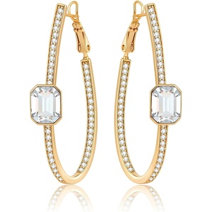 image:imageEVEVIC Stunning Austrian Crystal Big Oval Hoop Earrings for Women Fashion 14K Gold Plated Hypoallergenic Jewelry GiftClear White