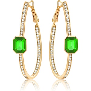 image:imageEVEVIC Stunning Austrian Crystal Big Oval Hoop Earrings for Women Fashion 14K Gold Plated Hypoallergenic Jewelry GiftFern Green