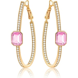 image:imageEVEVIC Stunning Austrian Crystal Big Oval Hoop Earrings for Women Fashion 14K Gold Plated Hypoallergenic Jewelry GiftRose Pink