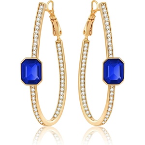 image:imageEVEVIC Stunning Austrian Crystal Big Oval Hoop Earrings for Women Fashion 14K Gold Plated Hypoallergenic Jewelry GiftSapphire
