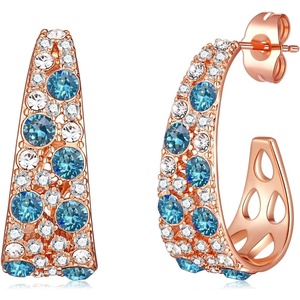 image:imageEVEVIC Stunning Multicolor Austrian Crystal Chunky Hoop Earrings for Women 14K Gold Plated Hypoallergenic Half Hoop Earring Trendy Jewelry GiftAquamarine Main CrystalGoldTone
