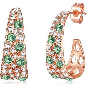 image:imageEVEVIC Stunning Multicolor Austrian Crystal Chunky Hoop Earrings for Women 14K Gold Plated Hypoallergenic Half Hoop Earring Trendy Jewelry GiftGreen Main CrystalGoldTone
