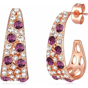 image:imageEVEVIC Stunning Multicolor Austrian Crystal Chunky Hoop Earrings for Women 14K Gold Plated Hypoallergenic Half Hoop Earring Trendy Jewelry GiftPurple Main CrystalGoldTone