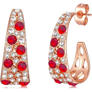 image:imageEVEVIC Stunning Multicolor Austrian Crystal Chunky Hoop Earrings for Women 14K Gold Plated Hypoallergenic Half Hoop Earring Trendy Jewelry GiftRed Main CrystalGoldTone
