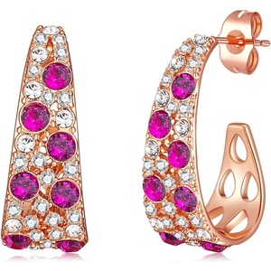 image:imageEVEVIC Stunning Multicolor Austrian Crystal Chunky Hoop Earrings for Women 14K Gold Plated Hypoallergenic Half Hoop Earring Trendy Jewelry GiftRose Pink Main CrystalGoldTone