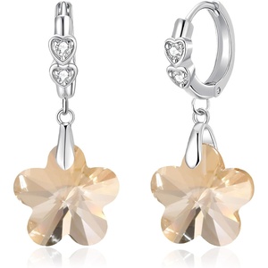 image:imageEVEVIC Trendy Austrian Crystal Flower Drop Leverback Earrings for Women 14k White Gold Plated Huggie Earring Hypoallergenic Jewelry GiftLight Topaz
