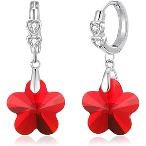 image:imageEVEVIC Trendy Austrian Crystal Flower Drop Leverback Earrings for Women 14k White Gold Plated Huggie Earring Hypoallergenic Jewelry GiftRed