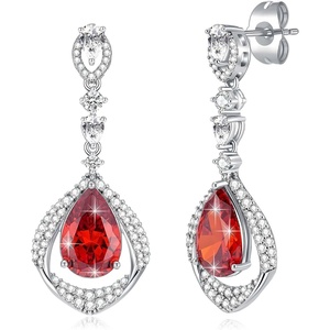 image:imageEVEVIC Trendy Austrian Crystal Teardrop Halo Hollow Drop Earrings for Women 14K Gold Plated Dangle Earring Hypoallergenic Jewelry GiftRed