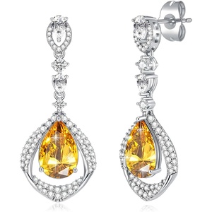 image:imageEVEVIC Trendy Austrian Crystal Teardrop Halo Hollow Drop Earrings for Women 14K Gold Plated Dangle Earring Hypoallergenic Jewelry GiftYellow Gold