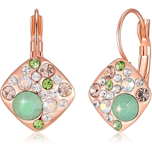 image:imageMulticolored Austrian Crystal Square Drop Leverback Earrings for Women 14K Gold Plated Huggie Earrings Hypoallergenic JewelryGreen OpalAurora Borealis Crystal