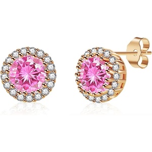 image:imageRound Austrian Crystal Halo Stud Earrings for Women Fashion 925 Sterling Silver Hypoallergenic JewelryPink