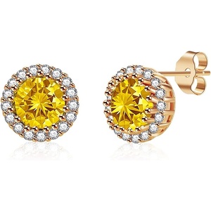 image:imageRound Austrian Crystal Halo Stud Earrings for Women Fashion 925 Sterling Silver Hypoallergenic JewelryTopaz