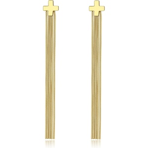 image:imageStainless Steel Cross Long Tassel Dangle Earrings for Women Fashion 14K Gold Plated Hypoallergenic Statement Jewelry GiftGold